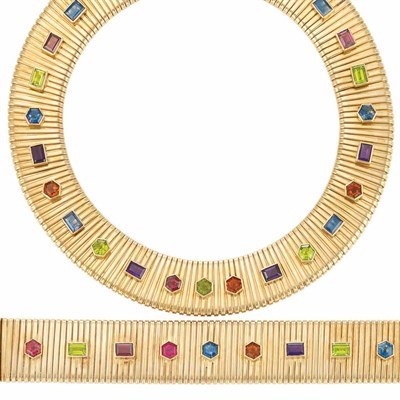 Lot 90 - Gold and Gem-Set Necklace and Bracelet