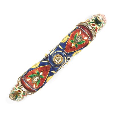 Lot 499 - Indian Enamel, Jaipur Enamel and Foiled-Back Diamond Bangle Bracelet