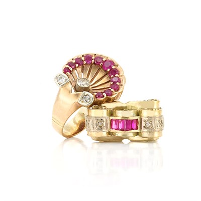 Lot 728 - Two Gold, Ruby and Diamond Rings