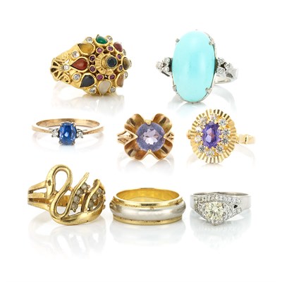 Lot 813 - Eight Gem-Set and Diamond Rings