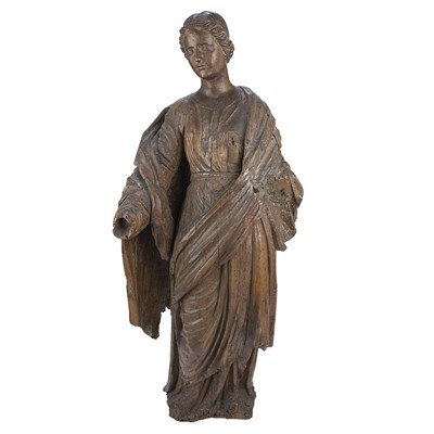 Lot 190 - Continental Walnut Figure of a Female Saint...