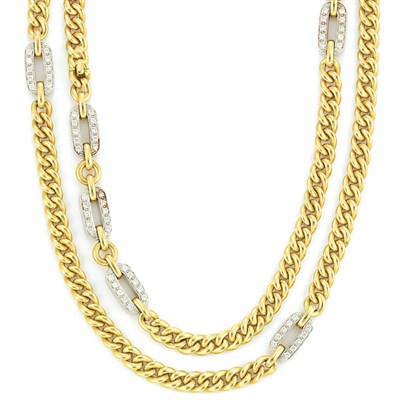 Lot 447 - Long Two-Color Gold and Diamond Chain Necklace