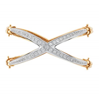 Lot 144 - Two-Color Gold and Diamond Bangle Bracelet