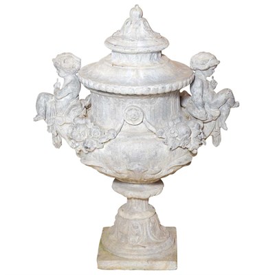 Lot 424 - Pair of Rococo Style Lead Garden Urns Height...