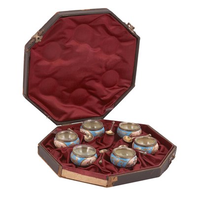 Lot 240 - Viennese Enameled Silver Salt Set Comprising...