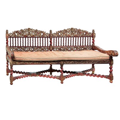 Lot 122 - Portuguese Carved and Painted Settee The...