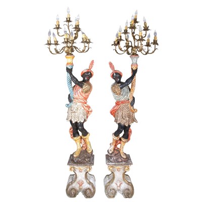 Lot 288 - Pair of Blackamoor Ten-Light Torcheres Each...