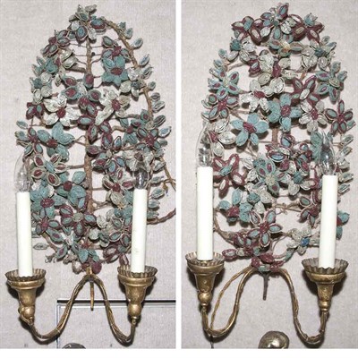 Lot 417 - Pair of French Beaded Two-Light Sconces Height...