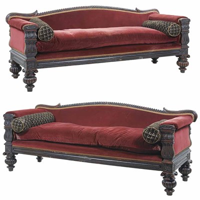 Lot 292 - Pair of Anglo-Indian Carved Mahogany Settees...