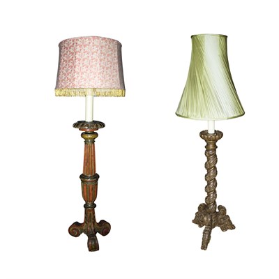 Lot 290 - Two Baroque Style Painted Wood Floor Lamps...