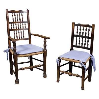 Lot 137 - Set of Six Provincial Georgian Oak Rush Seat...
