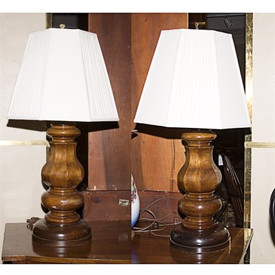 Lot 237 - Pair of Anglo-Indian Turned Wood Lamps Height...