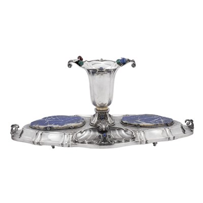 Lot 237 - Continental Lapis Mounted Silver Standish With...