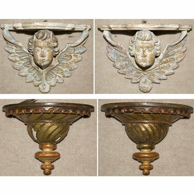 Lot 422 - Two Pairs of Painted Wood Brackets Height of...
