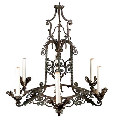 Lot 468 - Provincial French Iron Six-Light Chandelier...