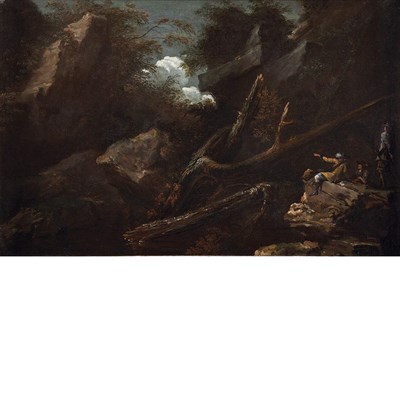 Lot 52 - Follower of Salvator Rosa Cavaliers in a Rocky...