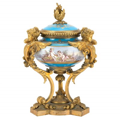 Lot 697 - French Gilt-Bronze and Sevres Style Porcelain...