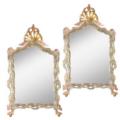 Lot 193 - Pair of Italian Rococo Style Painted Mirrors...