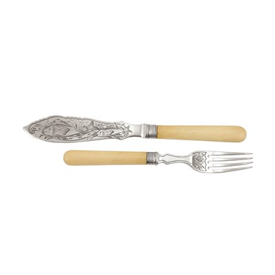 Lot 269 - Russian Ivory Handled Silver Fish Service...