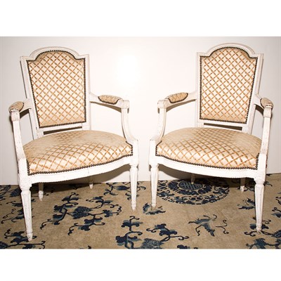 Lot 429 - Pair of Louis XVI Style Painted Fauteuils en...