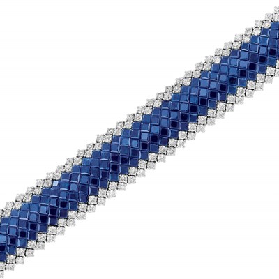 Lot 449 - White Gold, Invisibly-Set Sapphire and Diamond Bracelet