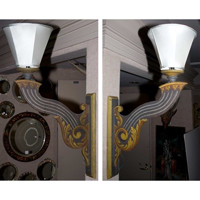 Lot 392 - Pair of Painted Wood Sconces Height 33 inches,...
