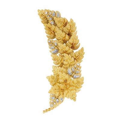 Lot 120 - Gold and Diamond Leaf Brooch, Tiffany & Co.