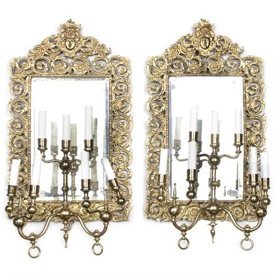Lot 337 - Pair of Anglo-Dutch Style Brass Girandole...