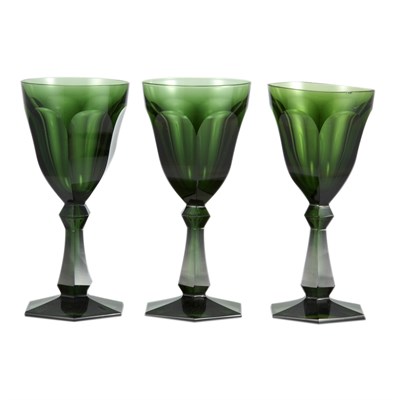 Lot 207 - Set of Eighteen Faceted Green Glass Stem...