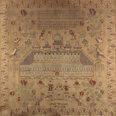 Lot 132 - English Needlework Pictorial Sampler Worked by...