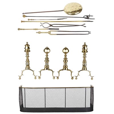 Lot 176 - Group of Brass and Iron Fireplace Equipment...
