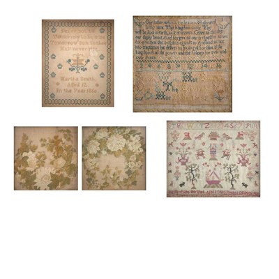 Lot 136 - Group of Five Needlework Samplers and Pictures...