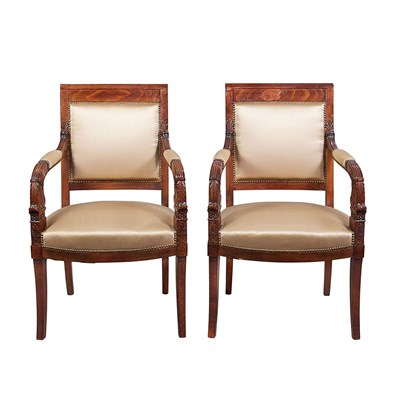 Lot 411 - Pair of Empire Style Beechwood Fauteuils