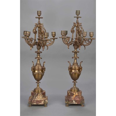 Lot 143 - Pair of Louis XVI Style Gilt-Bronze Six-Light...