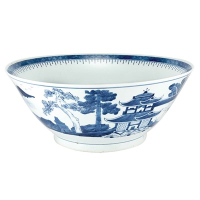 Lot 158 - Canton Blue and White Porcelain Punch Bowl...