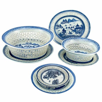 Lot 161 - Group of Canton Reticulated Blue and White...