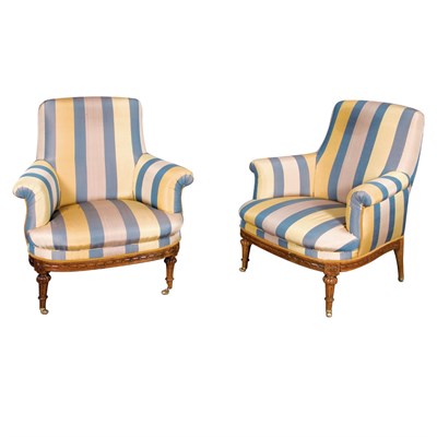 Lot 521 - Pair of Napoleon III Style Walnut Bergeres