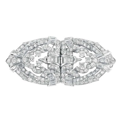 Lot 261 - Platinum and Diamond Double Clip-Brooch