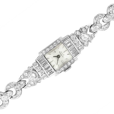 Lot 122 - Platinum and Diamond Wristwatch, Girard Perregaux