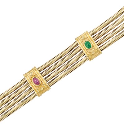 Lot 309 - Four Strand Gold Snake Chain and Cabochon Colored Stone Bracelet, SeidenGang