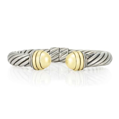 Lot 1 - Sterling Silver and Gold Bangle Bracelet, David Yurman