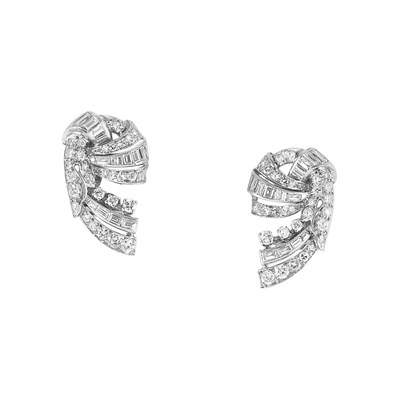 Lot 156 - Pair of Platinum and Diamond Earclips