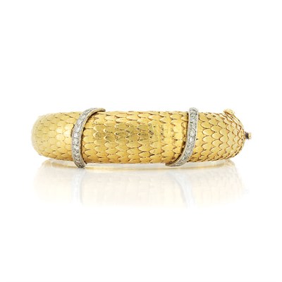 Lot 519 - Gold and Diamond Bombe Bangle Bracelet