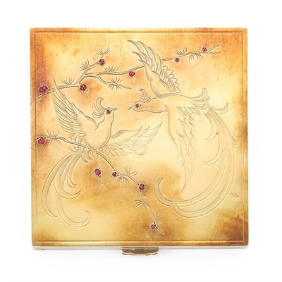 Lot 622 - Sterling Silver, Gold and Synthetic Ruby Compact