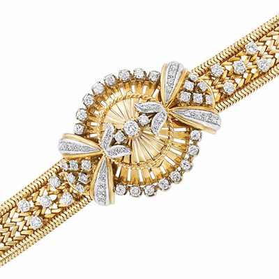 Lot 123 - Gold and Diamond Bracelet-Watch, Rolex