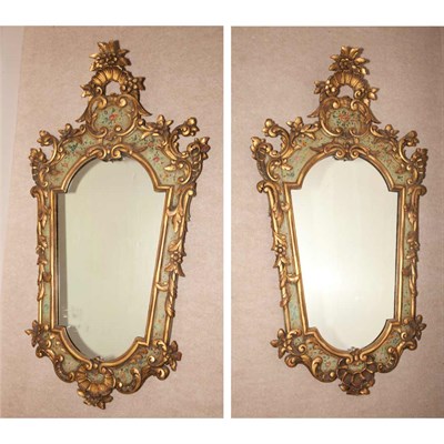 Lot 380 - Pair of Rococo Style Painted Wood Mirrors Each...