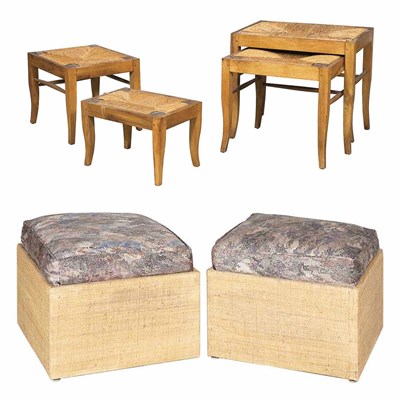 Lot 1042 - Pair of Rattan and Upholstered Stools Height...