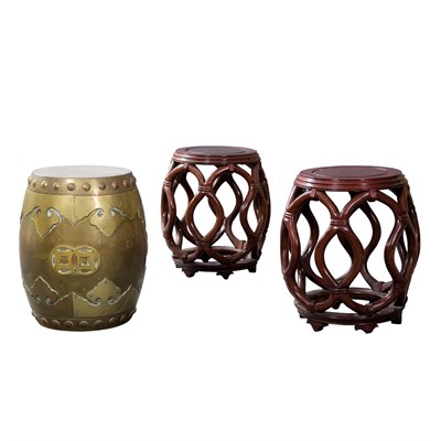 Lot 1030 - Pair of Chinese Hardwood Barrel-Form Stools...