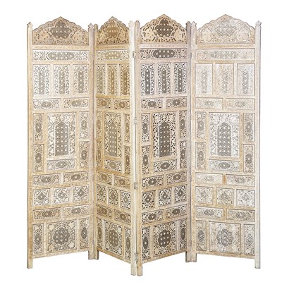 Lot 1015 - Indian Wood Four-Panel Screen Each panel...