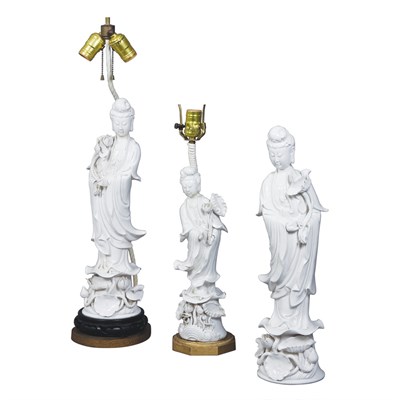 Lot 1170 - Group of Three Chinese Blanc de Chine Figures...
